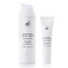 Beauty Natural Tea Tree Spot Treatment y crema facial suavizante para el acné
